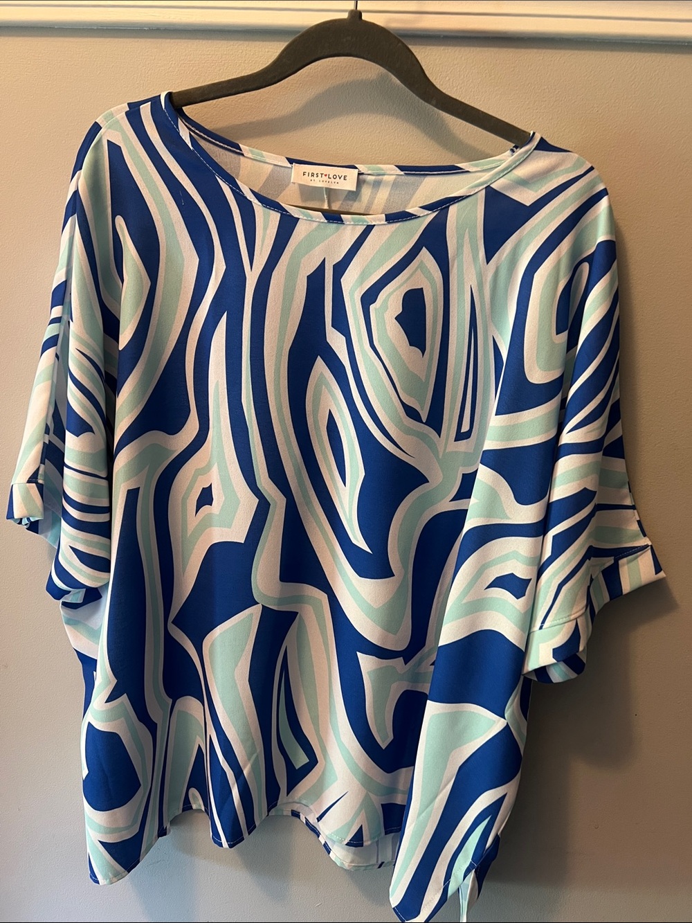 First Love Blue, Mint & White Abstract Print Tunic Top